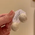 Elegant glossy beige dome stud earrings featuring S925 sterling silver needles for women - Simple Semi-Sphere Style (A2372) / Cream White