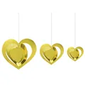 Detail von goldenen 3D-Herz-Ornamenten mit glänzendem Metallfinish für Feierlichkeiten - Stereoskopisches Herzornament / Gold