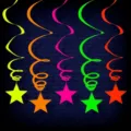 Neon fluorescent hanging star swirls for birthday party decorations in five vibrant colors. - Star Spiral Swirls
