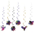 Iridescent Halloween spiral hanging decorations with ghost, bat, and pumpkin cutouts - Colorful Spiral Swirls Style A