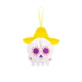 Décoration d'Halloween suspendue en papier nid d'abeille avec crâne et sombrero jaune - Crâne / Blanc