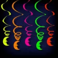 Neon party hanging swirl decorations with smiley crescent moon pendants in multiple colors - Moon Spiral Hanging Decorations Set