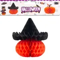 Festive 3D Halloween honeycomb paper pumpkin decoration with a black pointed witch hat - Pumpkin b