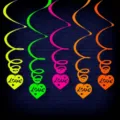Neon fluorescent hanging swirl decorations with love hearts for party backdrop - Hollow Heart Love Spiral Hanging Decorations Set