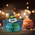 Halloween blaues Monster Waben-Dekoration mit Sternen-Zaubererhut für Partys - Spinne