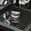 Detail of silver open ring with pink pear-shaped stone and inset star crystals. - No. 2 Open Ring (Pink Waterdrop Star)