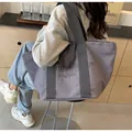 Große graue Canvas-Einkaufstasche für Damen mit stilvollem besticktem Buchstaben-Design - L / Grau