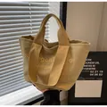 Khaki Canvas-Einkaufstasche mit gestickten Buchstaben für den Alltag. - L / Khaki
