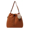 Grand sac fourre-tout en nylon orange pour femmes avec joli pendentif en peluche café - Avec Pendentif / Orange