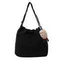 Grand sac fourre-tout noir en nylon avec cordon de serrage et sa breloque peluche - Avec Pendentif / Noir