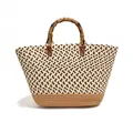 Bolso de playa grande hecho a mano de paja trenzada con asas de bambú natural para el verano - Marrón