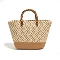 Bolso de playa grande de paja con asas de bambú natural para las vacaciones de verano - Caqui