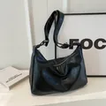 Minimalist black faux leather large capacity tote bag with an adjustable shoulder strap - No Pendant / Black
