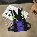 Purple reflective tactical chest rig vest with multi-pockets for hip-hop techwear style. - Purple