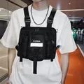 Bolso de pecho táctico negro estilo streetwear con tira reflectante de seguridad - Negro Reflectante