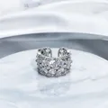Detailed macro view of silver open ring encrusted with marquise sparkling stones - Style 7 Hollow Floral Full Diamond / Adjustable Open