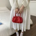 Fashionable red pleated cloud handbag for women with elegant circular top handles - Without Pendant / Red
