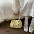 Elegant light yellow pleated cloud handbag for women's stylish spring fashion outfit - Yellow With Pendant / Yellow