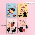 Set of 4 cute cartoon cat-shaped mini notebooks with colorful apple themed illustrations - Meow star odyssey