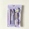 Premium 7-piece cute purple candy-colored stationery set including pens and eraser - Purple