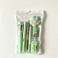 7-piece cute candy color green stationery set with pens and eraser in clear bag - Green