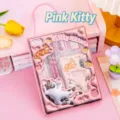 Rosa Schreibwaren-Geschenkset mit Katzenmotiv für Mädchen mit Heften - Rosa Katze / 6er Set