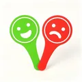 Pair of green happy and red sad face mood paddles for food review interactive photo props - Smile/Sad Face (Double-Sided)