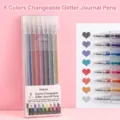 8-color glitter gel pen set for journaling with 1.0mm tips and heart-shaped swatches - Cap-off Style (GP-8002) / 8 Pieces/Pack