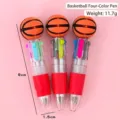 Mini penna a sfera a 4 colori con decorazione basket e impugnatura rossa morbida - Stile Basket
