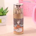 Lot de 12 crayons de couleur mignons en tube avec une illustration de fille dessin - Style Fille (Gris) / Gris