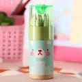 Lot de 12 mini crayons de couleur mignons dans un étui cylindre ours pour enfants - Mini Bear Style (Green) / Vert