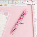 Cute pink cartoon retractable gel pen, 14cm length, lightweight 6.5g for students - Pink Little Girl / 0.5mm