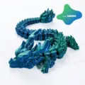 Detailed macro view of the 3D printed articulated dragon in laser green metallic finish - 30cm / Laser Green
