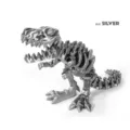 Close-up of a 3D printed T-Rex skeleton figure in silk silver metallic finish - T-Rex Skeleton (Silk Silver) / 17cm