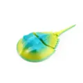 Articulated 3D printed horseshoe crab toy in a vibrant yellow and blue gradient finish. - Horseshoe Crab (Nebula Forest)