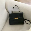 Elegant vintage black women's crossbody bag with gold-tone metal hardware clasp - S / Black