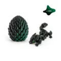 Detail view of 3D printed articulated dragon and matching egg ornament in dark green - Dragon Egg Set / Dark Green