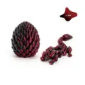 Detailed 3D printed articulated dragon and scale-textured egg in dark red finish. - Dragon Egg Set / Dark Black Red