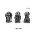 Detailed view of 3D printed Hear-See-Speak No Evil skeleton figurines in silk gray finish - Mini / Three-Piece Set / Satin Silver