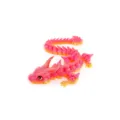 Close-up of pink and orange 3D printed articulated dragon figurine with large horns - Nebula Sunrise / 30cm