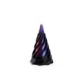 Nahaufnahme eines 3D-gedruckten Spiral-Fidget-Spielzeugs mit schwarzer Rüstung und lila Kern - PLA Schwarz + Laser-Violett