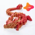 Detailed macro view of 3D printed articulated dragon in laser red and gold finish - 30cm / Laser Red