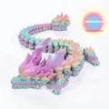 Close-up detail of 3D printed articulated dragon toy with rainbow gradient color - Rainbow Style 2 / 30cm