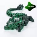 Close-up detail of 3D printed articulated dragon figurine in silk dark green color - 40CM / Dark Green
