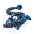 3D printed articulated dragon action figure model in dark blue silk metallic finish - 30cm / Dark Blue