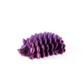 Detail view of a 3D-printed hedgehog toy with a metallic laser purple finish and texture. - Laser Purple