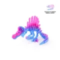 Detailed macro shot of 3D printed Spinosaurus dinosaur skeleton toy in pink and blue - Mini / Nebula Sunset