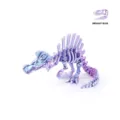 Detailed macro view of 3D printed Spinosaurus skeleton toy in iridescent Dreamy Blue finish - Mini / Dream Blue