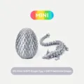 3D-gedrucktes Mini-Drachenei und artikulierter Edelsteindrache in Seidensilber Set - Edelstein-Drachen-Set / 8,5cm Drachenei / Satin Silber