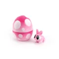3D printed pink Easter egg with mushroom spots and cute bunny figurine decor set - Cherry Blossom / Multicolor Bunny Egg Set